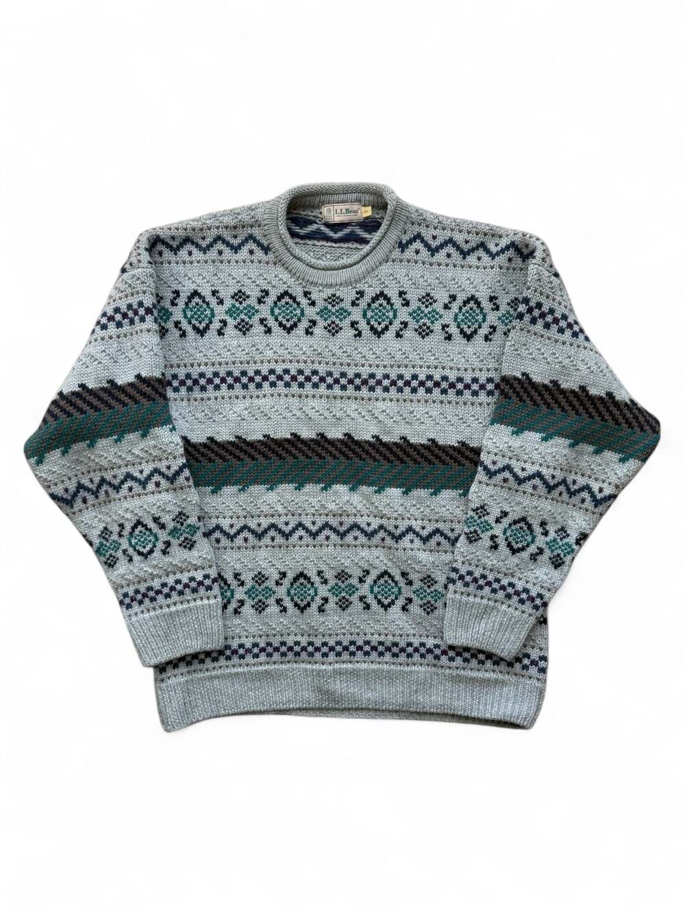 Vintage L.L. Bean 100% Pure Wool Fair Isle Nordic Pattern Crewneck Sweater